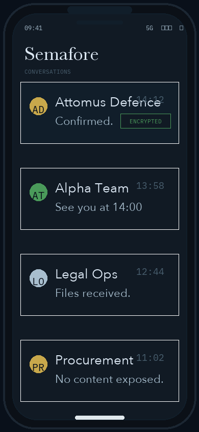 SemaFore iOS app showing encrypted conversation thread